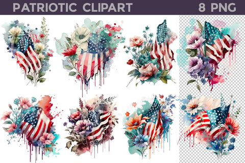Patriotic Clipart PNG Sublimation WatercolorColorDream 