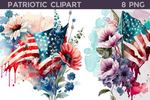 Patriotic Clipart PNG Sublimation WatercolorColorDream 