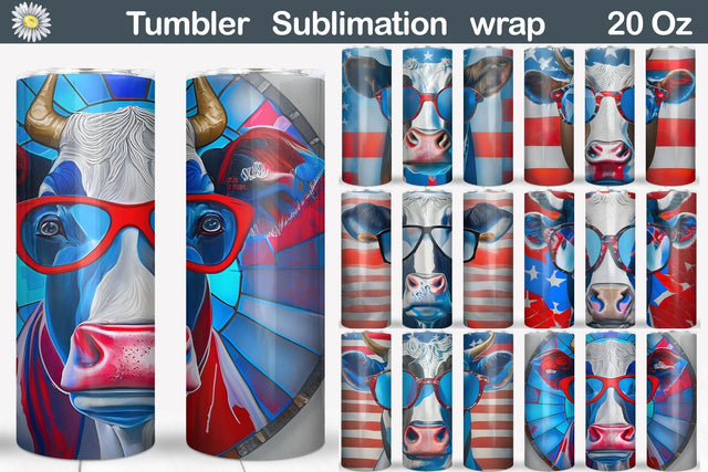 Patriotic Cow Tumbler Bundle | Patriotic Highland Cow Sublimation WatercolorColorDream 