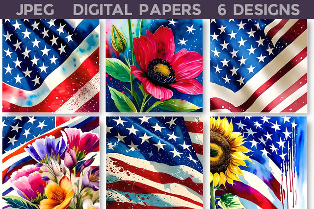 Patriotic Digital Papers | American Flag Digital Paper Digital Pattern WatercolorColorDream 