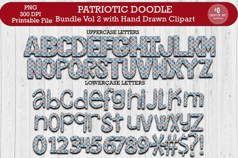 Patriotic Doodle Alpabhet Bundle, 4th of July Alphabet PNG Sublimation jacpot007 