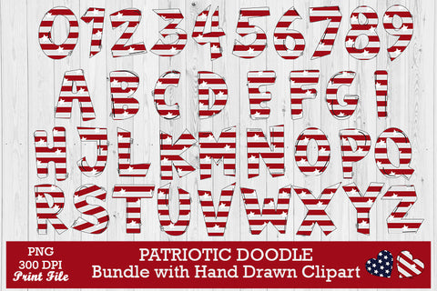 Patriotic Doodle Bundle with Hand Drawn Clipart Sublimation jacpot007 