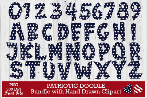Patriotic Doodle Bundle with Hand Drawn Clipart Sublimation jacpot007 