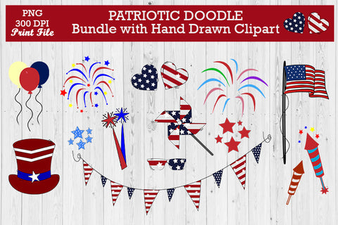 Patriotic Doodle Bundle with Hand Drawn Clipart Sublimation jacpot007 