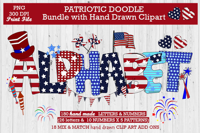 Patriotic Doodle Bundle with Hand Drawn Clipart Sublimation jacpot007 