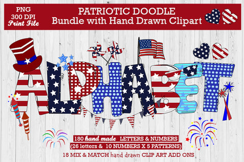 Patriotic Doodle Bundle with Hand Drawn Clipart Sublimation jacpot007 