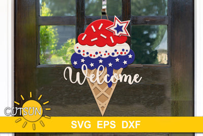 Patriotic door hanger SVG for laser cutters | Patriotic ice cream door hanger SVG SVG CutsunSVG 