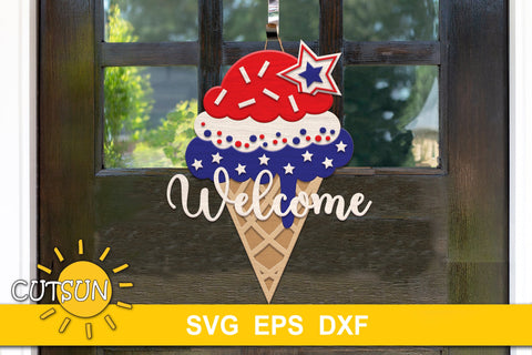 Patriotic door hanger SVG for laser cutters | Patriotic ice cream door hanger SVG SVG CutsunSVG 