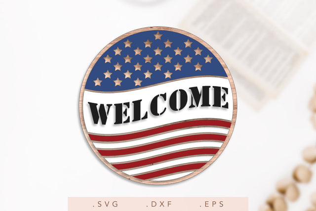 Patriotic Door Hanger SVG | Welcome SVG | American Decor Farmhouse Sign SVG | American Flag SVG SVG Nanda Bayu 