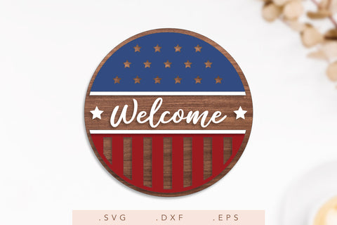 Patriotic Door Hanger SVG | Welcome SVG | American Decor Farmhouse Sign SVG | American Flag SVG SVG Nanda Bayu 
