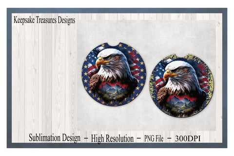 Patriotic Eagle Car Coaster Template, Four Different Designs, Matching Set For Patriotic Tumbler, Sublimation PNG, Digital Download Sublimation Keepsake Treasures Designs LLC. 