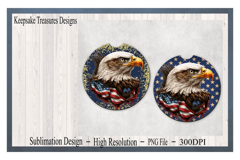Patriotic Eagle Car Coaster Template, Four Different Designs, Matching Set For Patriotic Tumbler, Sublimation PNG, Digital Download Sublimation Keepsake Treasures Designs LLC. 