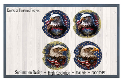 Patriotic Eagle Car Coaster Template, Four Different Designs, Matching Set For Patriotic Tumbler, Sublimation PNG, Digital Download Sublimation Keepsake Treasures Designs LLC. 