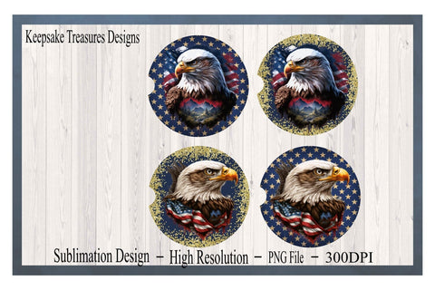 Patriotic Eagle Car Coaster Template, Four Different Designs, Matching Set For Patriotic Tumbler, Sublimation PNG, Digital Download Sublimation Keepsake Treasures Designs LLC. 