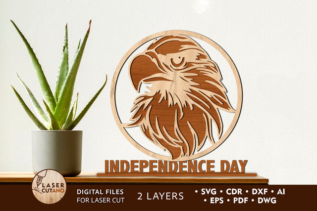 Patriotic Eagle, Independence Day, 4th of July, USA Multilayer Laser Cut Files, Laser Cut Wood, Patriotic Decoration SVG LaserCutano 