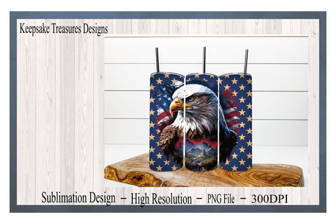 Patriotic Eagle Straight 20oz Tumbler Wraps, Set Of Four, July 4th Tumbler Design, Sublimation PNG, Digital Download, PNG Printable Sublimation Keepsake Treasures Designs LLC. 