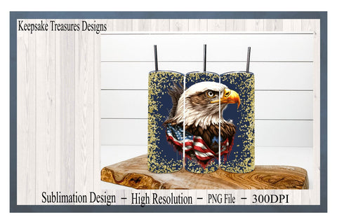 Patriotic Eagle Straight 20oz Tumbler Wraps, Set Of Four, July 4th Tumbler Design, Sublimation PNG, Digital Download, PNG Printable Sublimation Keepsake Treasures Designs LLC. 