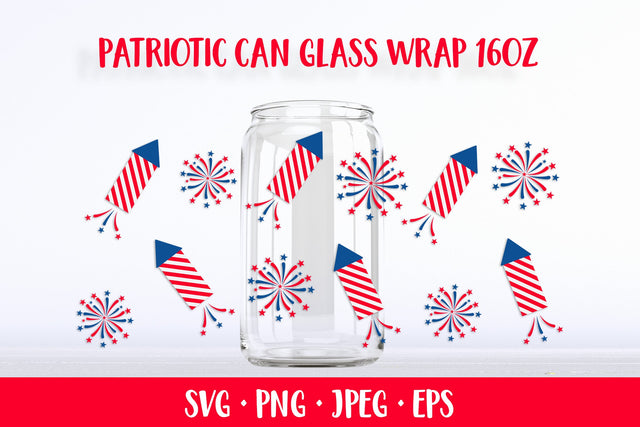 Patriotic fireworks can glass wrap SVG. 4th of July glass can SVG LaBelezoka 