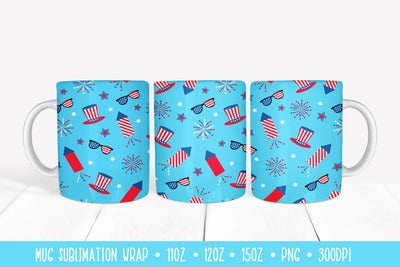 Patriotic Fireworks Mug Sublimation Wrap. 4th of July Mug Design Sublimation LaBelezoka 