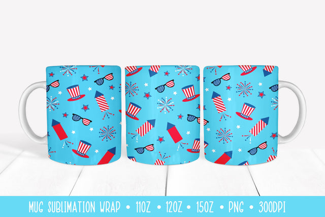 Patriotic Fireworks Mug Sublimation Wrap. 4th of July Mug Design Sublimation LaBelezoka 