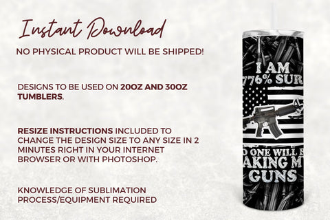 Patriotic Flag 20oz Skinny Tumbler Sublimation Designs, 1776% Sure No One Will Be Taking My Guns Constitution Tumbler Wrap - PNG Download Sublimation TumblersByPhill 