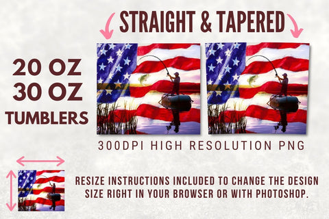 Patriotic Flag Fishing Tumbler, Fishing 20 oz Skinny Tumbler Sublimation Design Template Digital Download Sublimation TumblersByPhill 