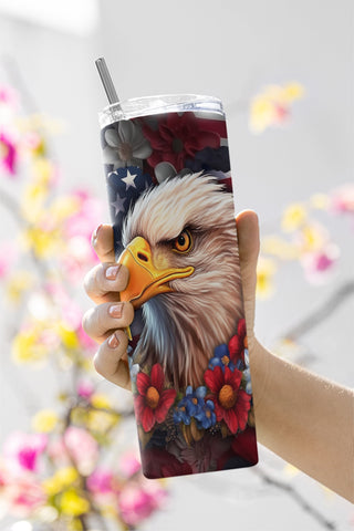 Patriotic Floral Bald Eagle tumbler design, patriotic sublimation design, bald eagle flowers, 20oz Skinny Tumbler Sublimation Design Templates Sublimation CaldwellArt 