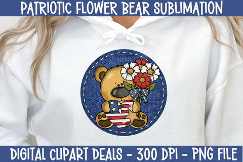 Patriotic Flower Bear Sublimation Design Sublimation Digital Clipart Deals 