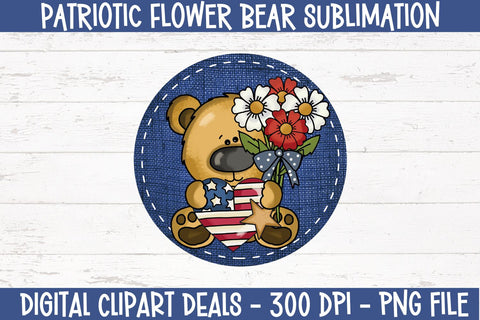 Patriotic Flower Bear Sublimation Design Sublimation Digital Clipart Deals 