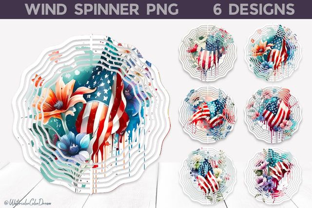 Patriotic Flowers Wind Spinner Sublimation WatercolorColorDream 