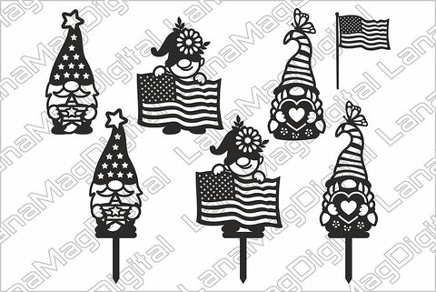 Patriotic Garden gnome family with American flag 4-th of july SVG LanaMagDigital 