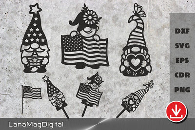 Patriotic Garden gnome family with American flag 4-th of july SVG LanaMagDigital 