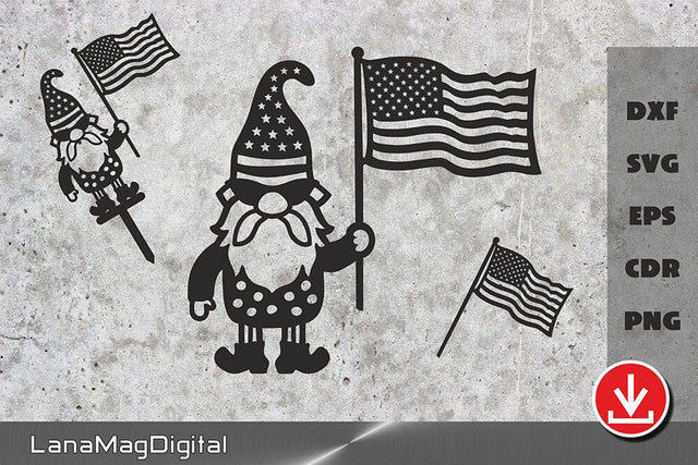 Patriotic Garden gnome with American flag, Fourth of july svg SVG LanaMagDigital 