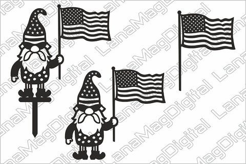 Patriotic Garden gnome with American flag, Fourth of july svg SVG LanaMagDigital 