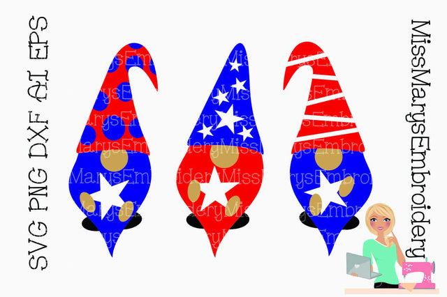 Patriotic Garden Gnomes SVG MissMarysEmbroidery 