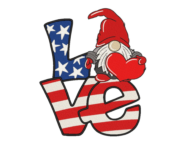 Patriotic Gnome Embroidery Design, Independence Day Embroidery File, 3 sizes Embroidery/Applique DESIGNS Nino Nadaraia 