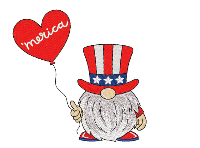 Patriotic Gnome Embroidery Design, Independence Day Embroidery File, 3 sizes Embroidery/Applique DESIGNS Nino Nadaraia 