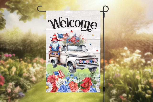 Patriotic Gnome in Truck Garden Flag Sublimation Design Sublimation BijouBay 