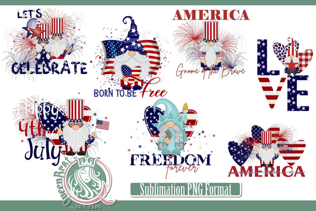 Patriotic Gnome Sublimation Bundle Sublimation QueenBrat Digital Designs 