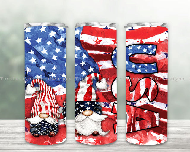 Patriotic Gnomes 20 oz Skinny Tumbler Wrap, Sublimation Straight Design PNG, 4th of July America Flag, American Design Sublimation ToriDesigns 