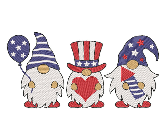 Patriotic Gnomes Embroidery Design, Independence Day Embroidery, 4th of July Embroidery File, 5 sizes Embroidery/Applique DESIGNS Nino Nadaraia 