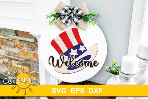 Patriotic hat door hanger SVG | Patriotic welcome sign SVG SVG CutsunSVG 