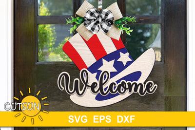 Patriotic hat door hanger SVG | Patriotic welcome sign SVG SVG CutsunSVG 