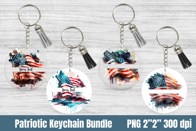 Patriotic Keychain Bundle, American Flag Circle Key Keychain PNG SVG Helga Art 