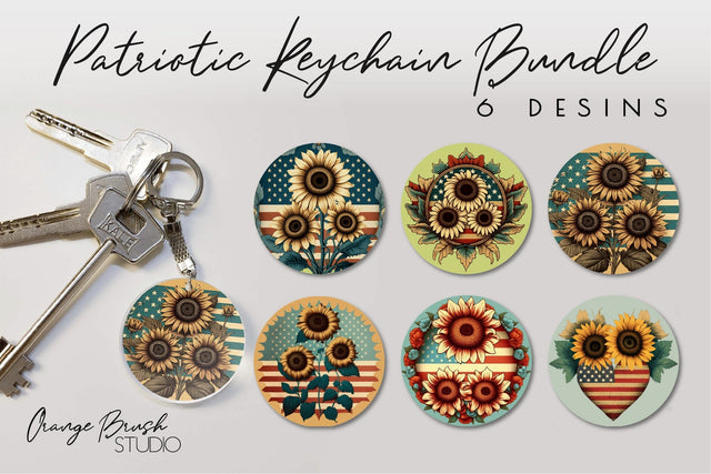 Patriotic Keychain Bundle, Sunflower Sublimation USA Flag Sublimation OrangeBrushStudio 