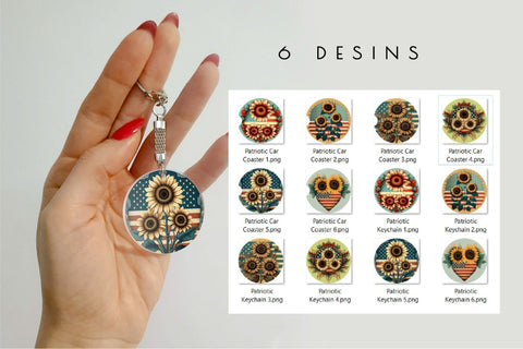 Patriotic Keychain Bundle, Sunflower Sublimation USA Flag Sublimation OrangeBrushStudio 