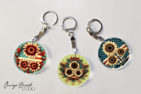 Patriotic Keychain Bundle, Sunflower Sublimation USA Flag Sublimation OrangeBrushStudio 