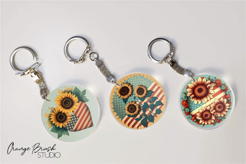 Patriotic Keychain Bundle, Sunflower Sublimation USA Flag Sublimation OrangeBrushStudio 