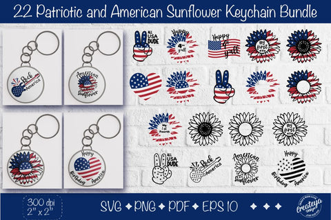 Patriotic Keychain svg bundle Fourth of July keychain, with American sunflower, Sunflower us flag svg, 4th of July sunflower, My first 4th SVG Createya Design 