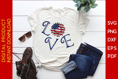 Patriotic Love Sunflower Flag 4th Of July SVG PNG PDF Cut File SVG Creativedesigntee 